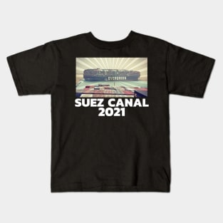 Suez Canal 2021 - EverGreen Ever Given Cargo Ship Retro Sunset Kids T-Shirt